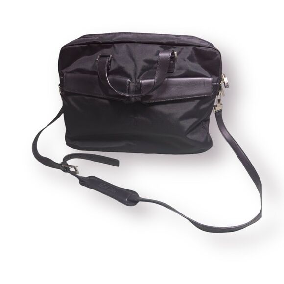 TUMI Black Ballistic Nylon & Leather Slim Satchel Padded 15" Laptop Shoulder Bag - Picture 1 of 8